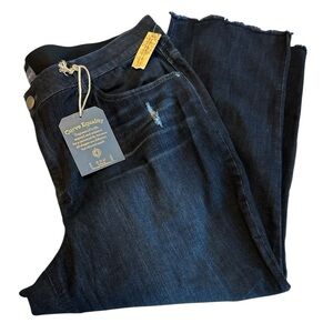 Democracy “Ab” Solution Straight Slim Jeans 24W Blue Distressed Raw Hem Cropped.